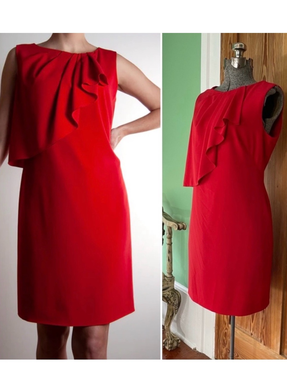 Moschino Cheap & Chic Red One-Shoulder Ruffle Shift Dress – Size 10